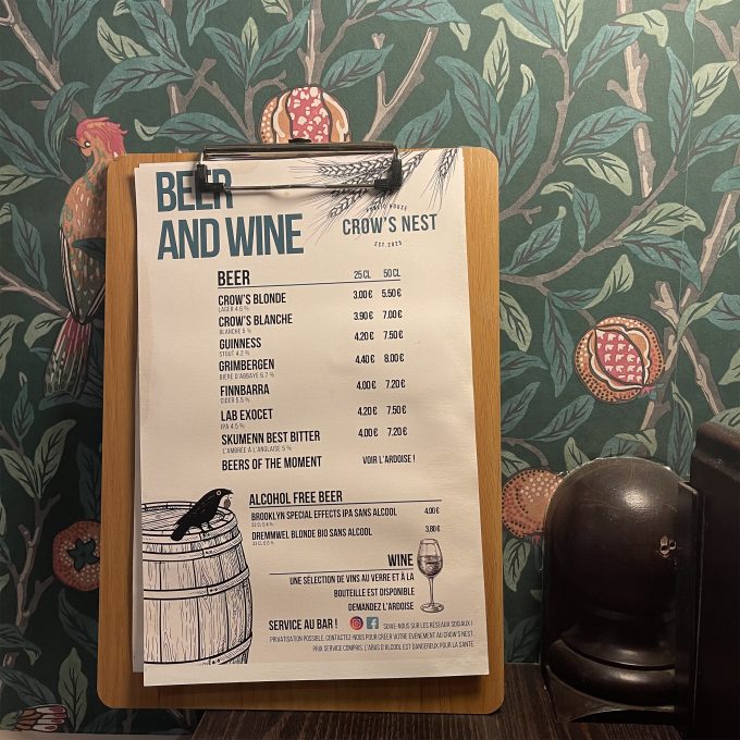Carte menu Crow's Nest